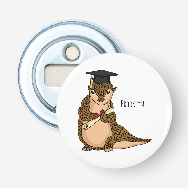 Cute pangolin graduating cartoon bottle opener (Front)