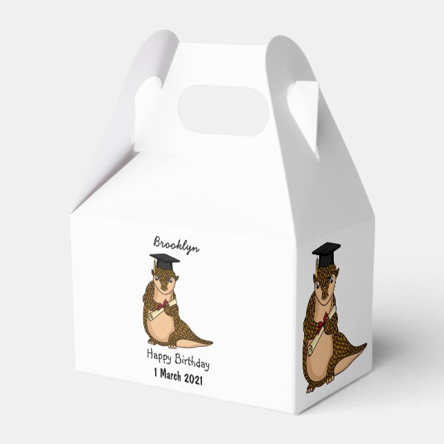 Cute pangolin graduating cartoon favor box (Front Side)