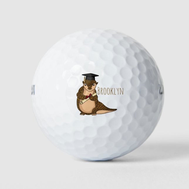 Cute pangolin graduating cartoon golf balls (Front)