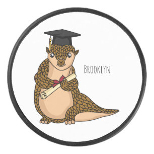 Cute pangolin graduating cartoon hockey puck