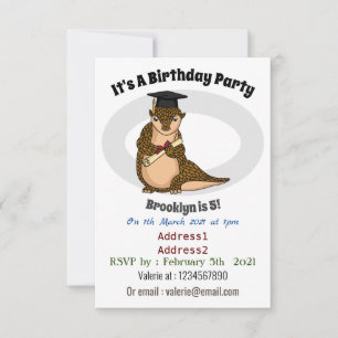 Cute pangolin graduating cartoon invitation