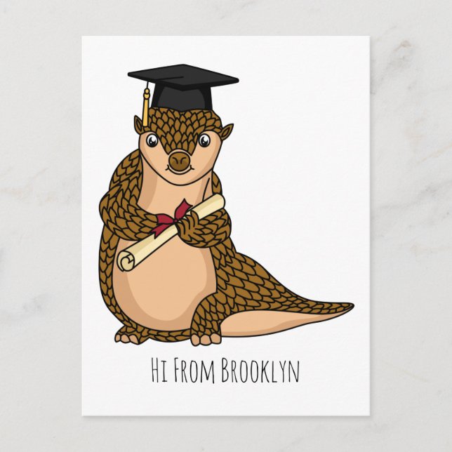 Cute pangolin graduating cartoon postcard (Front)
