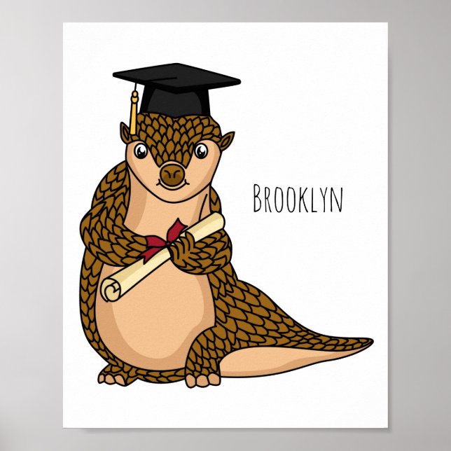 Cute pangolin graduating cartoon  poster (Front)