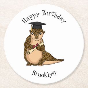 Cute pangolin graduating cartoon  round paper coaster