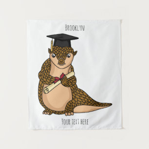Cute pangolin graduating cartoon tapestry