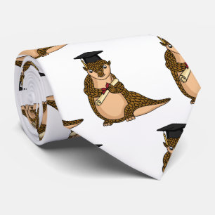 Cute pangolin graduating cartoon tie