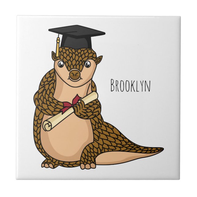 Cute pangolin graduating cartoon tile (Front)