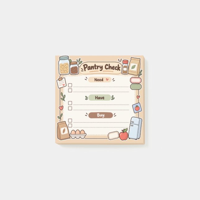 Cute Pantry Check Grocery Inventory List Post-it Notes (Front)