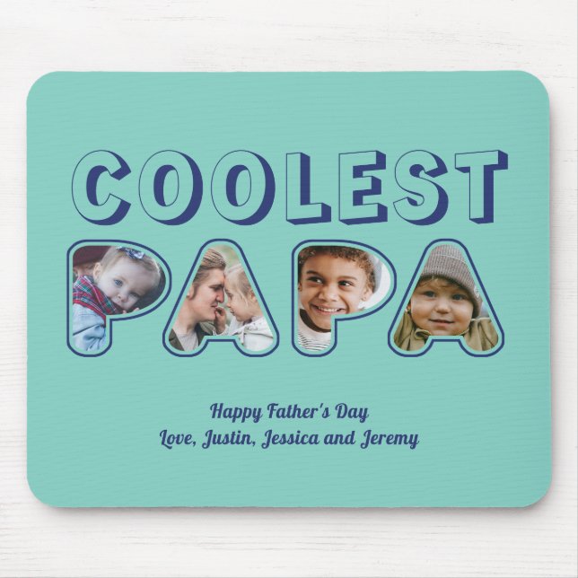 Cute Papa Cutout Custom Family Photo Father's Day Mouse Pad (Front)