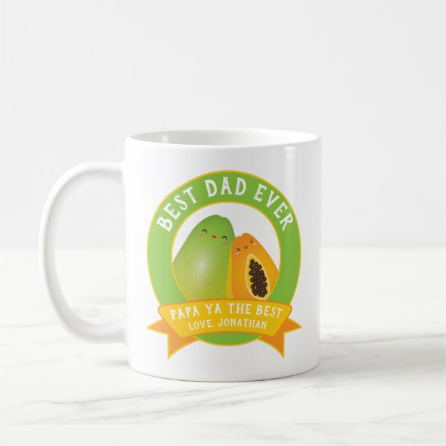 Cute Papa Ya The Best Funny Fruit Pun For Dad Coffee Mug (Left)