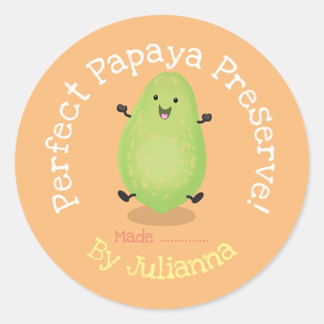 Cute papaya preserves cartoon illustration label (Front)