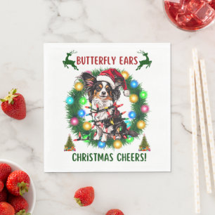Cute Papillon Dog Christmas Hat Xmas Napkin