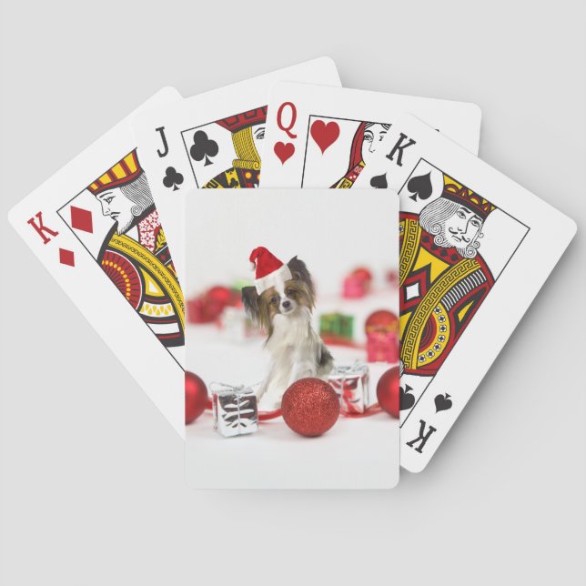 Cute Papillon Dog Christmas Santa Hat Playing Cards (Back)