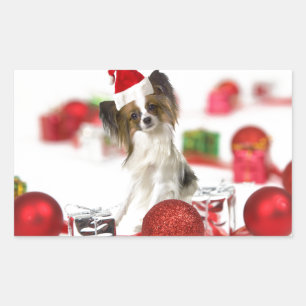 Cute Papillon Dog Christmas Santa Hat Sticker