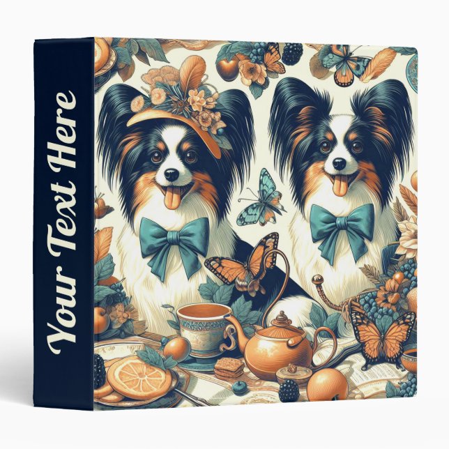 Cute Papillon Dog Illustration Binder (Front/Spine)