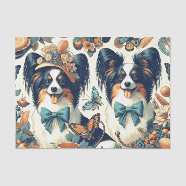 Cute Papillon Dog Illustration Tissue Paper (Front)