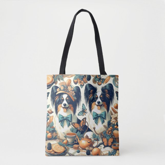 Cute Papillon Dog Illustration Tote Bag (Front)