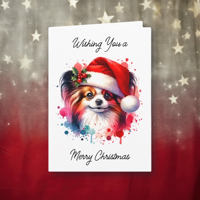 Cute Papillon Watercolor Personalized Christmas Card (Creator Uploaded)