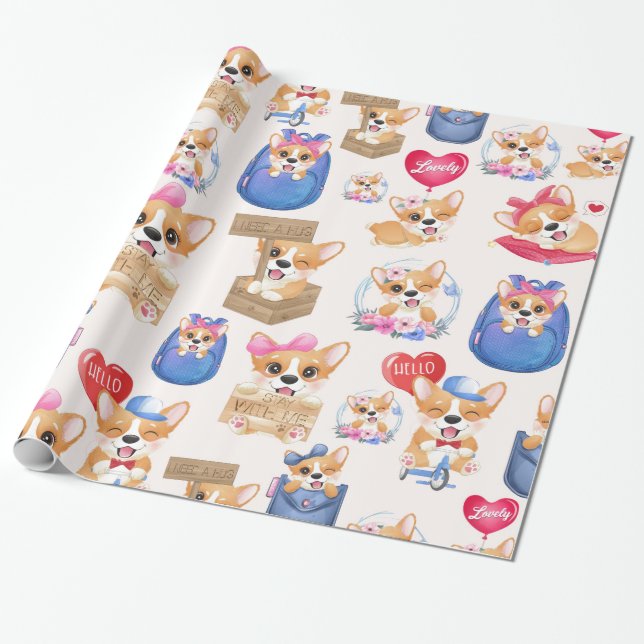 Cute Pappy Wrapping Paper (Unrolled)