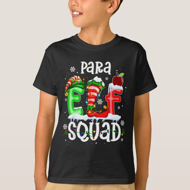 Cute Para Elf Squad Funny Christmas Elf Kids Teach T-Shirt (Front)