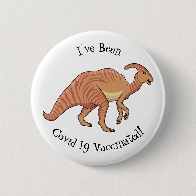 Cute parasaurolophus dinosaur cartoon illustration 2 inch round button (Front)