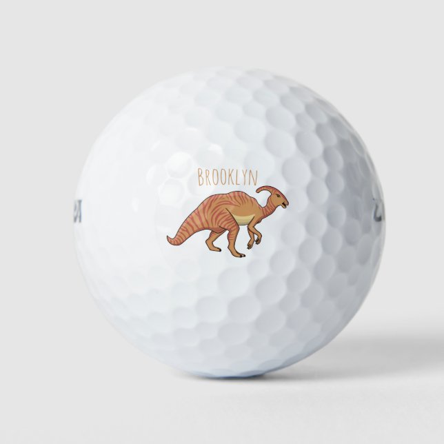 Cute parasaurolophus dinosaur cartoon illustration golf balls (Front)