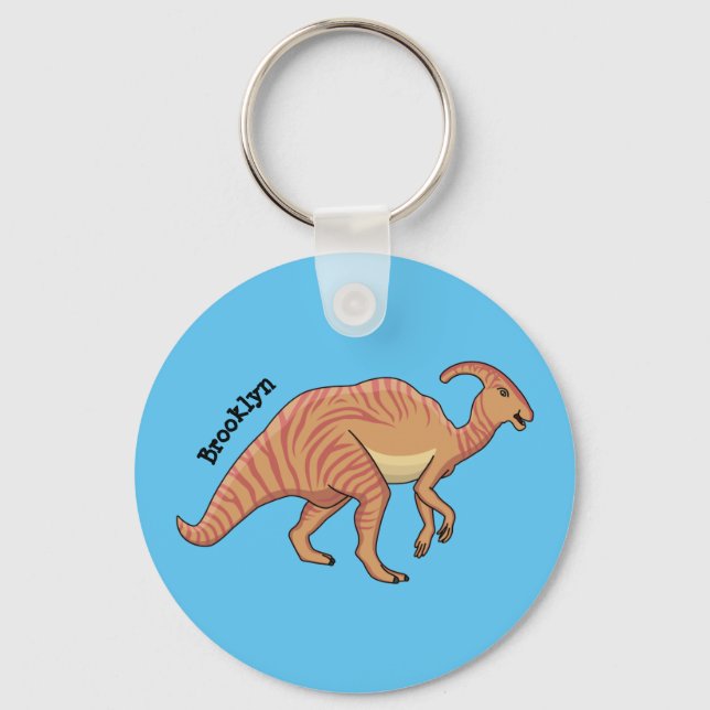 Cute parasaurolophus dinosaur cartoon illustration keychain (Front)