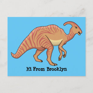 Cute parasaurolophus dinosaur cartoon illustration postcard