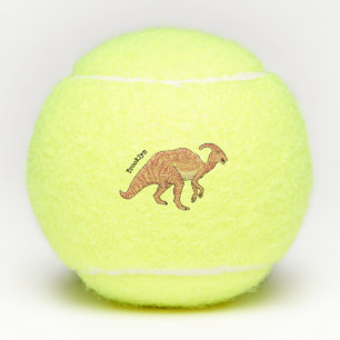 Cute parasaurolophus dinosaur cartoon illustration tennis balls