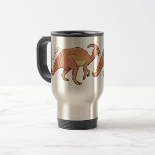 Cute parasaurolophus dinosaur cartoon illustration travel mug