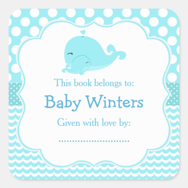 Cute Parent & Child Whale Bookplate Square Sticker (Front)