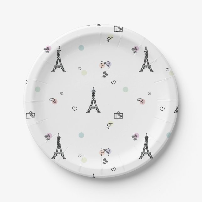 Cute Paris France Eiffel Tower Pattern Paper Plate (Front)