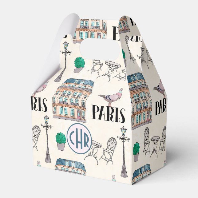 Cute Paris Street Scene | Watercolor Monogram Favor Box (Back Side)