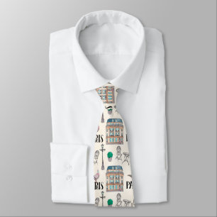 Cute Paris Street Scene Watercolor Monogram Tie