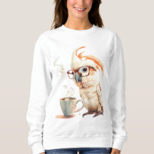 Cute parrot drinking coffee