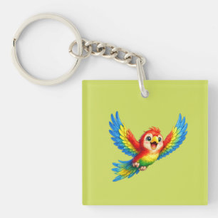 Cute Parrot with Big Eyes Happy Colourful Bird Keychain