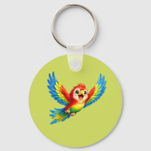 Cute Parrot with Big Eyes Happy Colourful Bird  Keychain