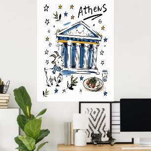 Cute Parthenon Athens Doodle Art Poster