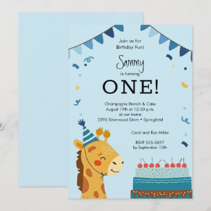 Cute Party Animal Boy 1st Birthday Invitation
