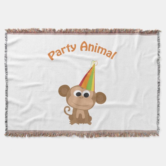 Cute Party Animal Monkey Throw Blanket (Front)