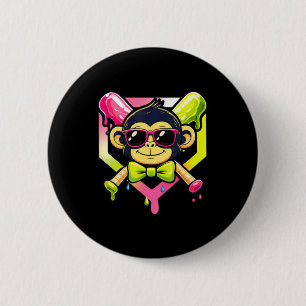 Cute Party Animals Baseball Funny Monkey 2 Inch Round Button