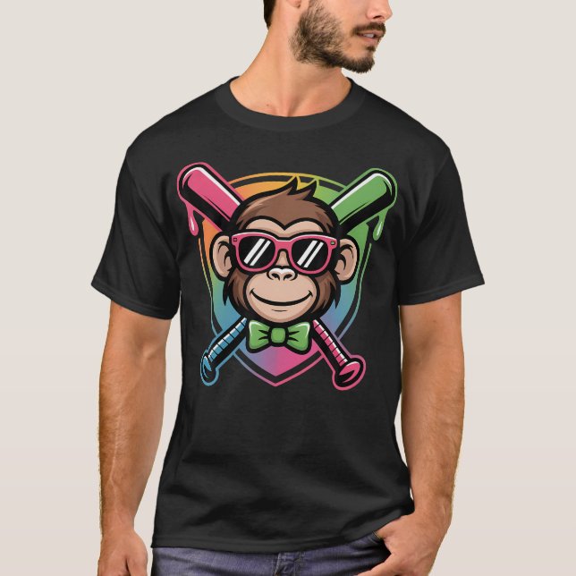 Cute Party Animals Baseball Funny Monkey T-Shirt (Front)