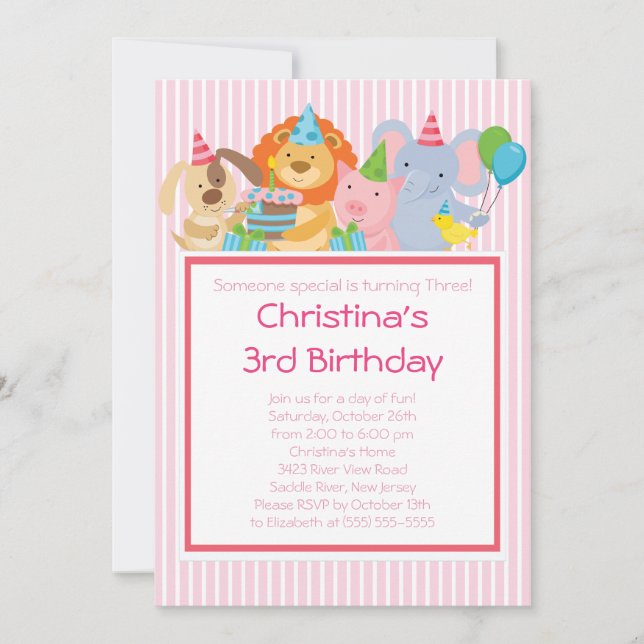 Cute Party Animals Birthday Party Invitations (Front)