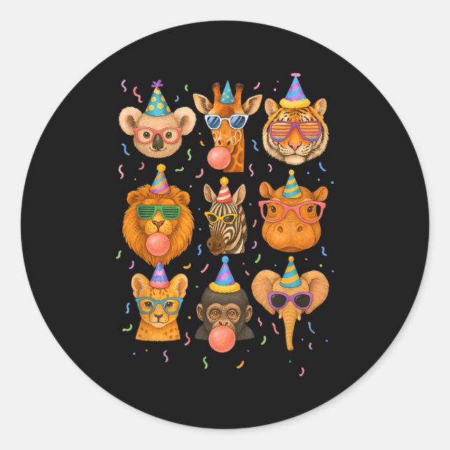 Cute Party Animals Birthday Wildlife Zoo Birthday  Classic Round Sticker (Front)
