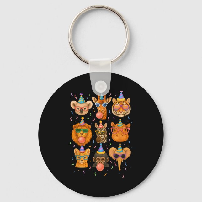 Cute Party Animals Birthday Wildlife Zoo Birthday  Keychain (Front)