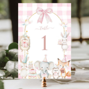 Cute Party Animals Fun To Be One 1st Birthday Pink Table Number