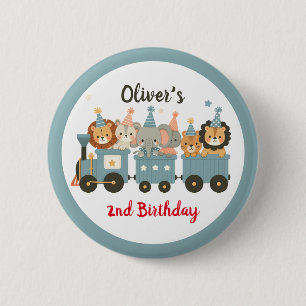 Cute Party Animals on Train Personalized 2 Inch Round Button