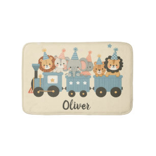 Cute Party Animals on Train Personalized Bath Mat