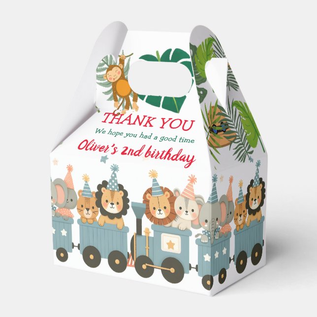 Cute Party Animals on Train Personalized Favor Box (Front Side)