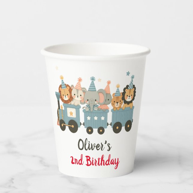 Cute Party Animals on Train Personalized Paper Cups (Front)